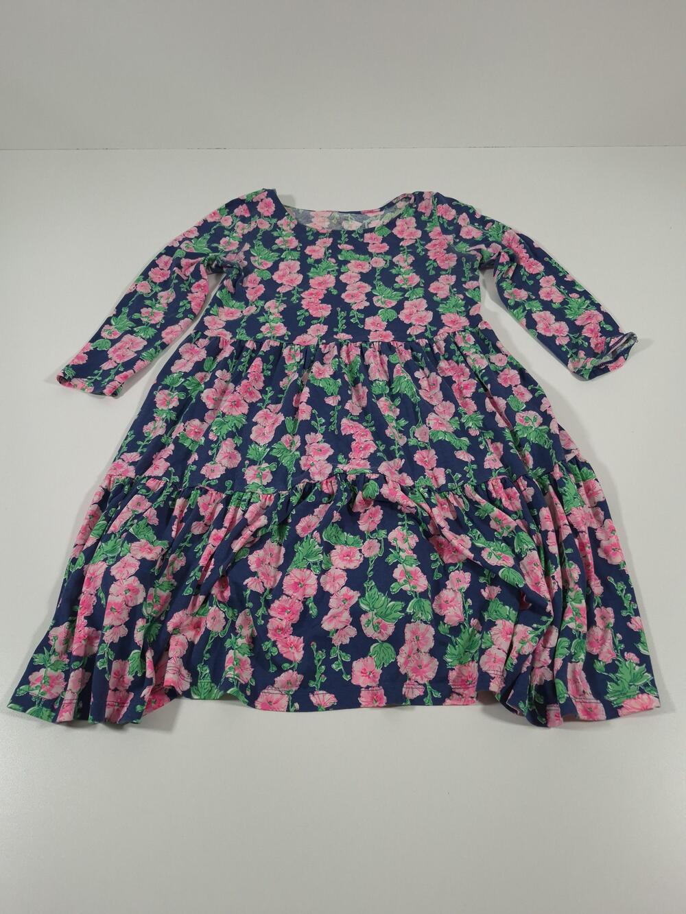 Lilly Pulitzer Dress Womens XS Blue Pink Floral Long Sleeve Fit & Flare Ruffle